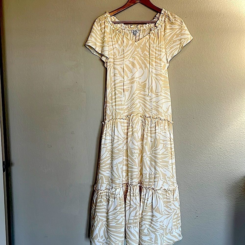 Patrons of Peace Dress Soft Yellow Print Tiered Ruffle Dress Size XS